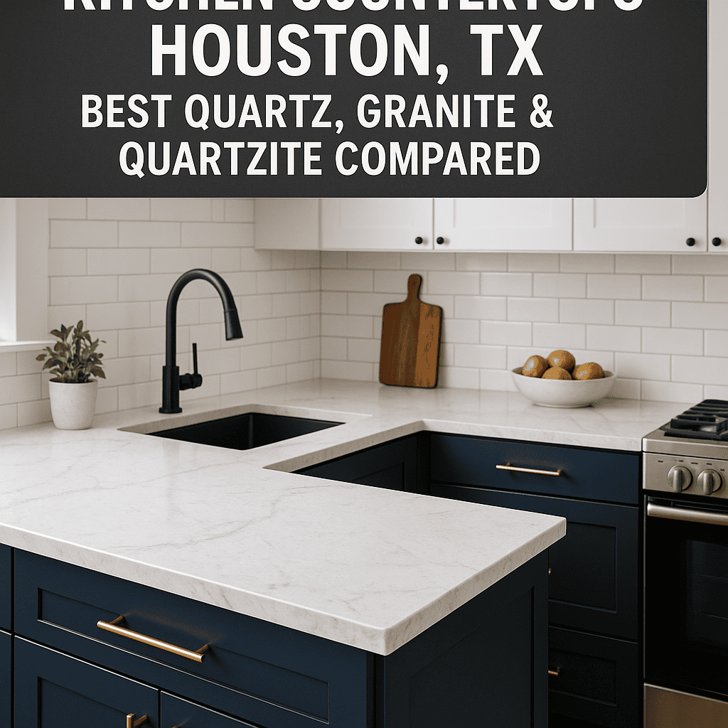 Illustration of Kitchen Countertops Houston TX: Best Quartz, Granite & Quartzite Compared